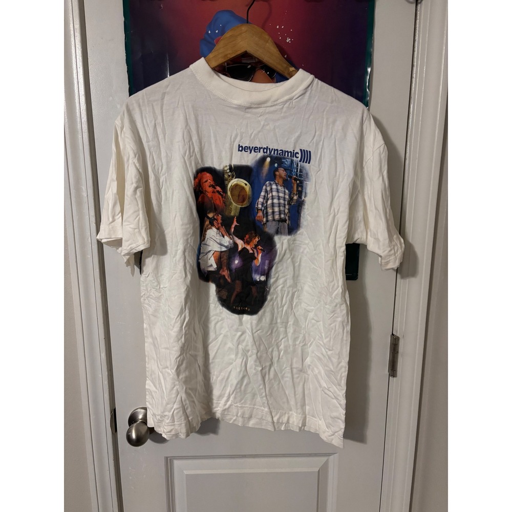 Vintage Beyerdynamic Audio Promo Graphic T-Shirt White Mens Large 90s Music Tee